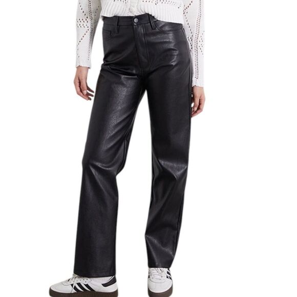 PacSun Black High Rise Faux Leather Straight Leg Pants Size XS - Picture 1 of 11